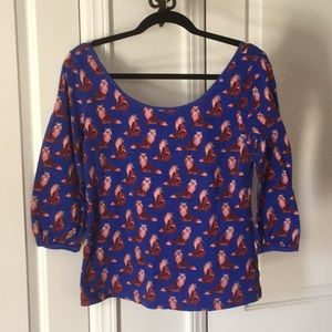 Anthropologie whimsical fox print scoop neck T